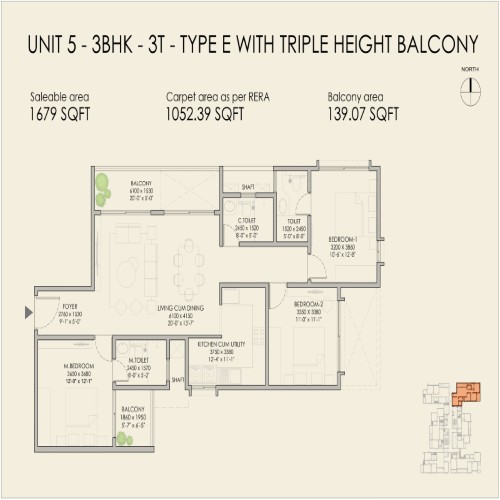 3BHK Unit Plan - 1679 Sqft